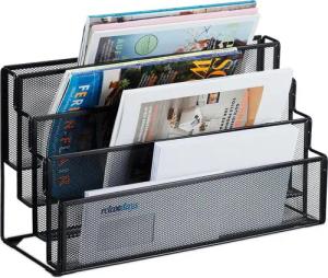 relaxdays Zeitungsständer Zeitschriftenhalter Metall 4 Fächer, schwarz