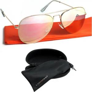 Rennec Sonnenbrille (Pilotenbrille mit Hardcase und schwarzen Brillenbeutel) Gläser Silber und Rosa Verspiegelt oder Schwarz Polarisiert Getönt