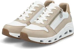 Rieker Damen Sneaker Low Sneaker Reißverschluss Komfort N5204-80 Weiß Kombi