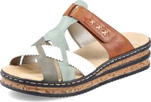 Rieker Pantolette, Keilabsatz, Sommerschuh, Schlappen mit praktischem Klettriemchen