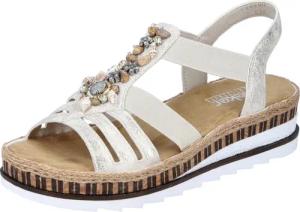 Rieker Sandale, Sommerschuh, Sandalette, Keilabsatz, im Metallic-Look
