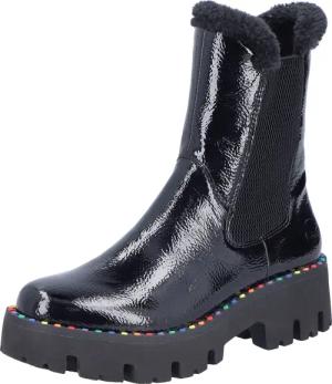 Rieker Winterstiefelette Plateauboots, Winterboots, Lack-Stiefelette mit buntem Sohlenrand