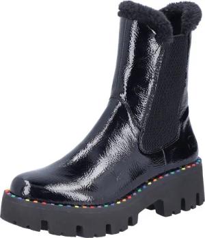 Rieker Winterstiefelette Plateauboots, Winterboots, Lack-Stiefelette mit buntem Sohlenrand