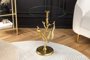 riess-ambiente Beistelltisch WILDLIFE PEACOCK 60cm gold / transparent · Wohnzimmertisch aus Metall (Einzelartikel, 1-St), mit Glas-Tischplatte · rund · handmade · Pfauen-Skulptur · Design