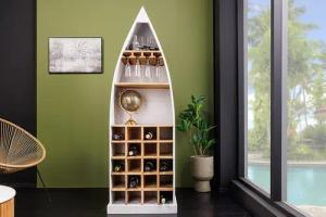 riess-ambiente Weinregal SEVEN SEAS 180cm weiß / natur · Flaschenregal aus massivem Mangoholz, Einzelartikel 1-tlg., 20 Flaschen · zwei Ablagefächer & Gläseraufhängung · maritim · Boot