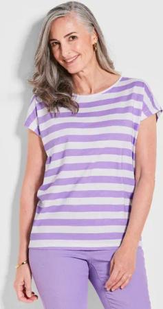 Ringelshirt mit Blockstreifen - lila / weiß / geringelt - Gr. 24 von Goldner Fashion