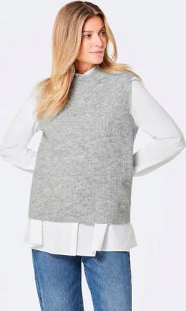 Rippstrick Pullunder mit Stehkragen - grau / melange - Gr. 22 von Goldner Fashion