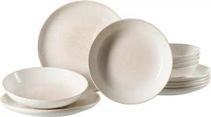 Ritzenhoff & Breker Tafelservice CARA, 12-teilig, Beige, Weiß, mit Reliefmusterung, 6 Personen, Steinzeug, Mikrowellengeeignet, Spülmaschinengeeignet