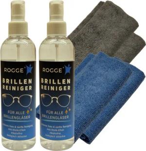 Rogge Reinigungs-Set Brillen Reiniger Doppel-Set, 2x 250ml, 4x Mikrofasertücher, (2-St., Familie Sparset), Brillenreiniger streifenfreie Reinigung von allen Brillengläsern