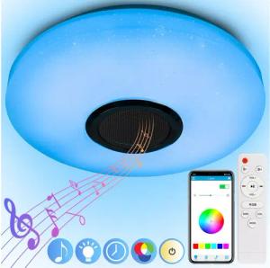 Rosnek Deckenleuchte Dimmbar, APP/Fernbedienung, für Wohnzimmer Schlafzimmer Party Deko, 3000-6500K+RGB, Flush Mount, Bluetooth-Lautsprecher
