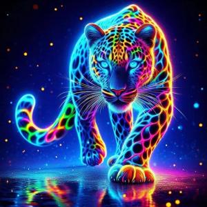 Rötting Design Malen nach Zahlen Diamond Painting Set 5D DIY Motiv neonstrahlender Leopard (Komplett-Set), Diamond Painting Vollbild, Vollständiges Zubehörpaket