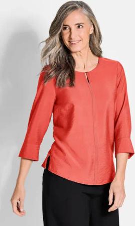 Rundhalsbluse aus strukturiertem Viskosemix - koralle - Gr. 23 von Goldner Fashion