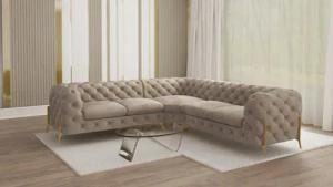 S-Style Möbel Ecksofa Ashley, Chesterfield mit Goldenen Metall Füßen, mit Wellenfederung