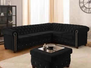 S-Style Möbel Ecksofa Chesterfield L-Form Cleo Blink aus Samt mit Kristallsteppung, mit Wellenfederung