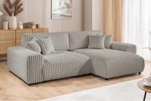S-Style Möbel Ecksofa Mollis mit Schlaffunktion und Bettkasten aus Plüschcord, mit Wellenfederung