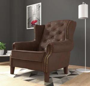 S-Style Möbel Ohrensessel Luzern, Chesterfield mit Steppung und Holzfüßen, mit Wellenfederung