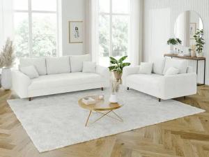 S-Style Möbel Polstergarnitur 3+2 Leif mit Braun Holzfüßen im skandinavischen Stil aus Boucle-Stoff, (1x 3-Sitzer-Sofa, 1x 2-Sitzer-Sofa), mit Wellenfederung
