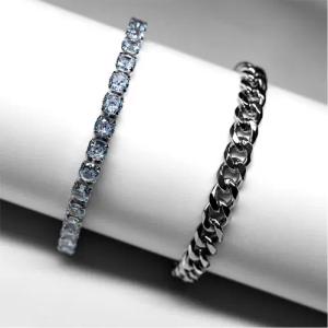 salazar.plus Armband Set Zirkonia Tennis Armband + Cuban Link Armband Set Damen Herren Unisex