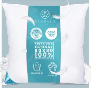 Sandaro Home Federkissen 1500 gr, 100% FEDERFÜLLUNG, 80 x 80 cm, Füllung: 100 % Federfüllung, Bezug: Baumwolle