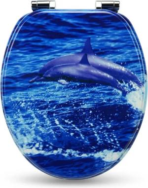Sanfino WC-Sitz "Dolphin" Premium Toilettendeckel mit Absenkautomatik aus Holz, mit schönem Delphin-Motiv, hohem Sitzkomfort, einfache Montage