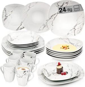 SÄNGER Tafelservice Bilgola Marmor, Weiß (24-tlg), 6 Personen, Porzellan, Kombiservice, Erweiterbar, PREMIUM COLLECTION