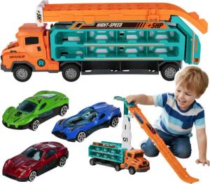 Sarcia.eu Spielzeug-Kran MEGA CREATIVE Spielzeug-LKW mit ausklappbarer Rennstrecke und Autos3+