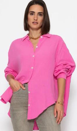 SASSYCLASSY Longbluse Oversize Musselin Bluse Damen kurz Langarm Elegant Hemdbluse lang aus Baumwolle mit V-Ausschnitt, One Size (Gr. 36-48)