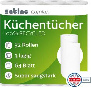 Satino by WEPA Papierküchenrolle 3 lagig - 32 Rollen - 64 Blatt pro Rolle (32-St)
