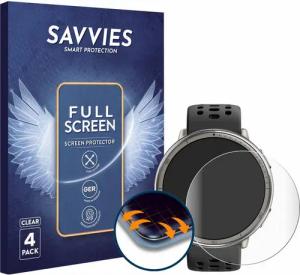 Savvies Displayschutzfolie Fullscreen Schutzfolie für Amazfit Active Max, 4 Stück, Displayschutz Folie Fullcover Klar Transparent
