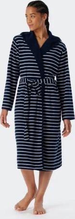 Schiesser Bademantel Feather Terry, Midilänge, Baumwoll-Mix, Kapuze, Gürtel, Bindegürtel, Kapuze, Seitentaschen, Regular Fit, Frottee, weich