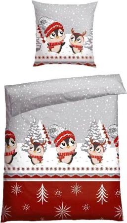 Schiesser Bettwäsche Antoni aus weicher Baumwolle mit coolem Winterprint, Feinbiber, 2 teilig, MADE IN GREEN by OEKO-TEX®-zertifiziert