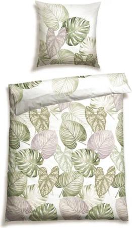 Schiesser Bettwäsche Bretta aus weicher Baumwolle mit filigranem Palmwedel-Muster, Renforcé, 2 teilig, Made in Green