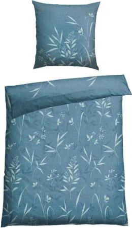 Schiesser Bettwäsche Kicky aus weicher Baumwolle in cooler Jeansoptik mit floralen Details, Renforcé, 2 teilig, MADE IN GREEN by OEKO-TEX®-zertifiziert