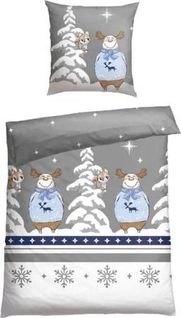 Schiesser Bettwäsche Kitta aus weicher Baumwolle mit coolem Winter-Print, Feinbiber, 2 teilig, MADE IN GREEN by OEKO-TEX®-zertifiziert