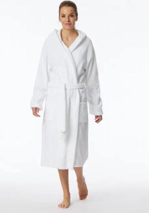 Schiesser Damenbademantel Essentials, Midilänge, Baumwolle, Kapuze, Gürtel, mit kuscheliger Kapuze