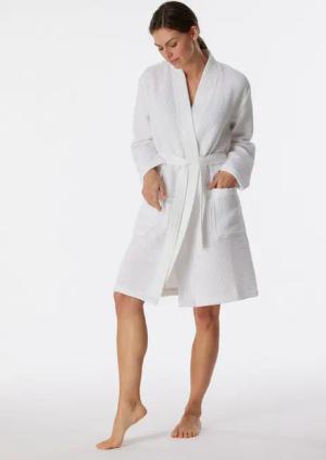 Schiesser Damenbademantel Original Classics, Midilänge, Baumwolle, Kimono-Kragen, Gürtel, aufgesetzte Taschen, Baumwolle, Waffelpiqué