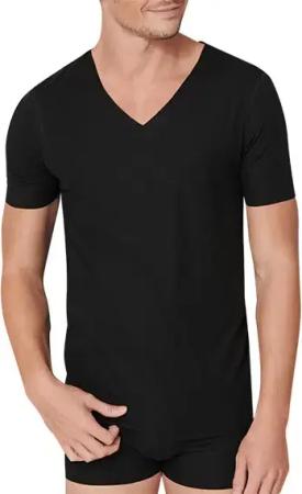 Schiesser Herren T-Shirt schwarz Baumwolle unifarben