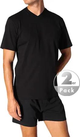 Schiesser Herren V-Shirt schwarz Reine Baumwolle unifarben