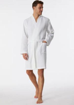 Schiesser Herrenbademantel Essentials, Kurzform, Baumwolle, Schalkragen, Gürtel, mit Bindekordel, Kimono-Schnitt