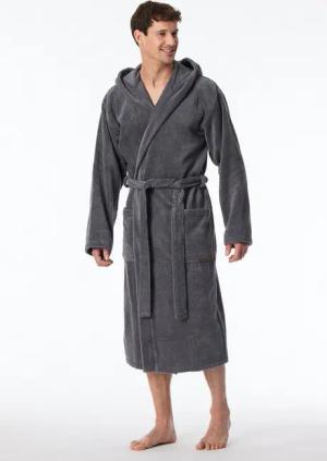 Schiesser Herrenbademantel Essentials, Midilänge, Baumwolle, Kapuze, Gürtel, in weicher, behaglicher Frottee-Qualität