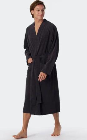 Schiesser Herrenbademantel Feather Terry, Langform, Baumwoll-Mix, Schalkragen, Gürtel, Bindegürtel, Seitentaschen