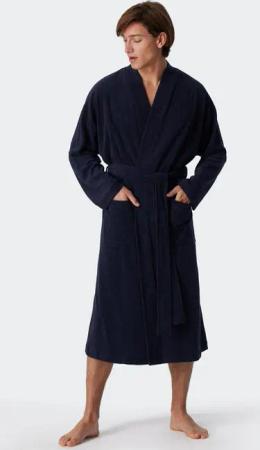 Schiesser Herrenbademantel Feather Terry, Langform, Baumwoll-Mix, Schalkragen, Gürtel, Bindegürtel, Seitentaschen