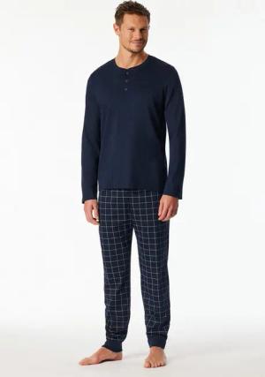 Schiesser Pyjama Fine Interlock (2 tlg) Rundhalsausschnitt mit Kopfleiste, langärmelig, Komfortbund