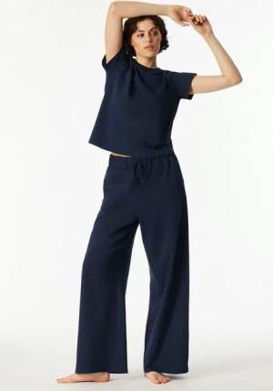 Schiesser Pyjamahose Mix + Relax seitliche Taschen, weites Bein, Baumwolle, Bindekordel