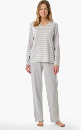 Schiesser Schlafanzug "Casual Essentials" 2 tlg. Baumwolle, V-Ausschnitt, langärmelig