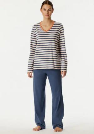 Schiesser Schlafanzug Casual Essentials (2 tlg) Baumwolle, V-Ausschnitt, langärmelig
