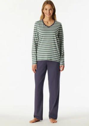 Schiesser Schlafanzug Casual Essentials (2 tlg) Baumwolle, V-Ausschnitt, langärmelig