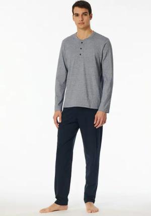 Schiesser Schlafanzug Casual Essentials (2 tlg) mit feinen, gestrickten Ringeln, Knopfleiste, langärmelig