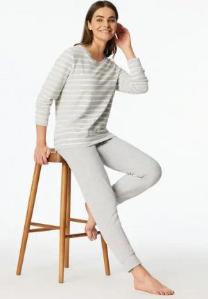 Schiesser Schlafanzug Casual Essentials (2 tlg) wärmende Frottee-Qualität, Rundhalsausschnitt, langärmelig