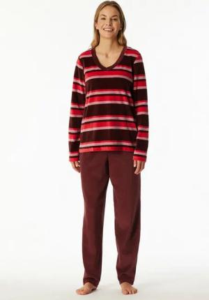 Schiesser Schlafanzug Comfort Nightwear (2 tlg) Baumwollmischung, V-Ausschnitt, langärmelig, Velour-Qualität